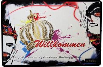 Harald Glööckler Designer Fußmatte Willkommen mit Goldene Krone Bunt 66 x 44 cm - Schmutzfangmatte 