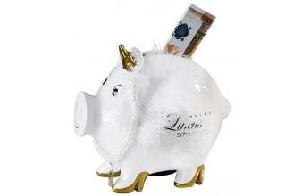 Casa Padrino Spardose Luxus Schweinchen - Designer Spardose - Sparschwein Weiß / Gold