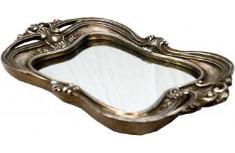 Prunkvolles Barock Tablett mit Spiegel Antik Stil Silber von Casa Padrino - Serviertablett - Antik Deko
