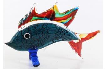 Casa Padrino Luxus Deko Glas Marlin Speerfisch Blau / Mehrfarbig 32,9 x 8,5 x H. 20,3 cm 