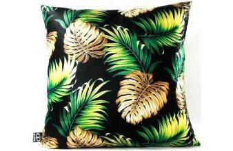 Casa Padrino Luxus Samtkissen San Francisco Palm Leaves Schwarz / Mehrfarbig 45 x H. 45 cm - Wohnzimmer Deko Kissen