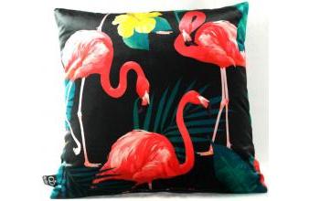 Casa Padrino Luxus Kissen Malibu Flamingos Schwarz / Mehrfarbig 45 x H. 45 cm - Deko Samtkissen