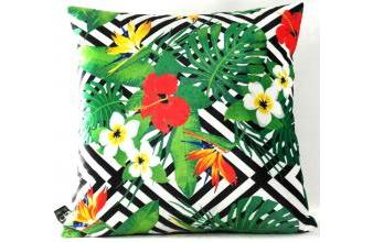 Casa Padrino Luxus Samtkissen Miami Flowers Schwarz / Weiß / Mehrfarbig 45 x H. 45 cm - Deko Kissen