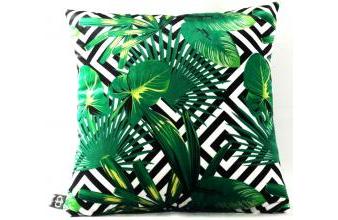 Casa Padrino Luxus Kissen Miami Palm Leaves Schwarz / Weiß / Grün 45 x H. 45 cm - Wohnzimmer Deko Accessoires