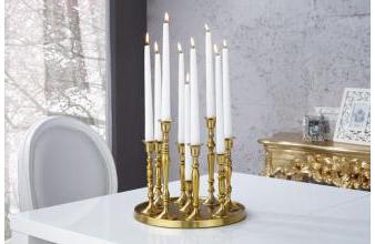 Casa Padrino Designer Aluminium Kerzenhalter Gold Ø 30 x H. 26 cm - Runder 9-Flammiger Kerzenständer