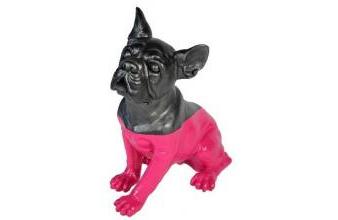 Designer Mops Hunde Figur Schwarz / Pink H. 30 cm - Dekofigur