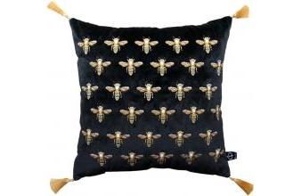 Luxus Samtkissen mit Troddeln Bees Schwarz / Gold 45 x H. 45 cm - Wohnzimmer Deko Kissen