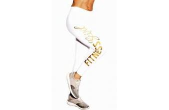 Damen Sporthose Fitnessleggings von Athletics Wear - Weiß mit goldenem Schriftzug 