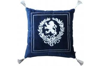 Luxus Deko Kissen Wappen Dunkelblau / Silber 45 x 45 cm - Samtkissen mit Troddeln