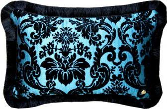 Luxus Kissen Pompöös by Casa Padrino von Harald Glööckler Elegance Collection Barock Muster  Schwarz / Türkis 35 x 55 cm - Luxus Qualität