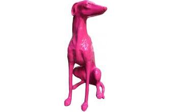 Designer Deko Skulptur Windhund Rosa 35 x 55 x H. 80 cm - Dekofigur