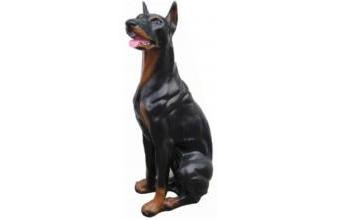 Deko Skulptur Dobermann Hund Schwarz / Braun 29 x 42 x H. 92 cm - Wetterbeständige Dekofigur