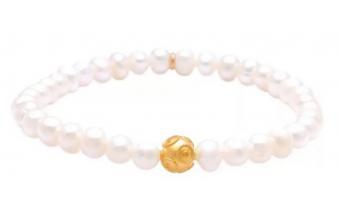 Luxus Damen Perlen Armband Weiß / Gold - Hochwertiger 9 Karat Gold & Perlen Damenschmuck - Luxus Damen Armschmuck